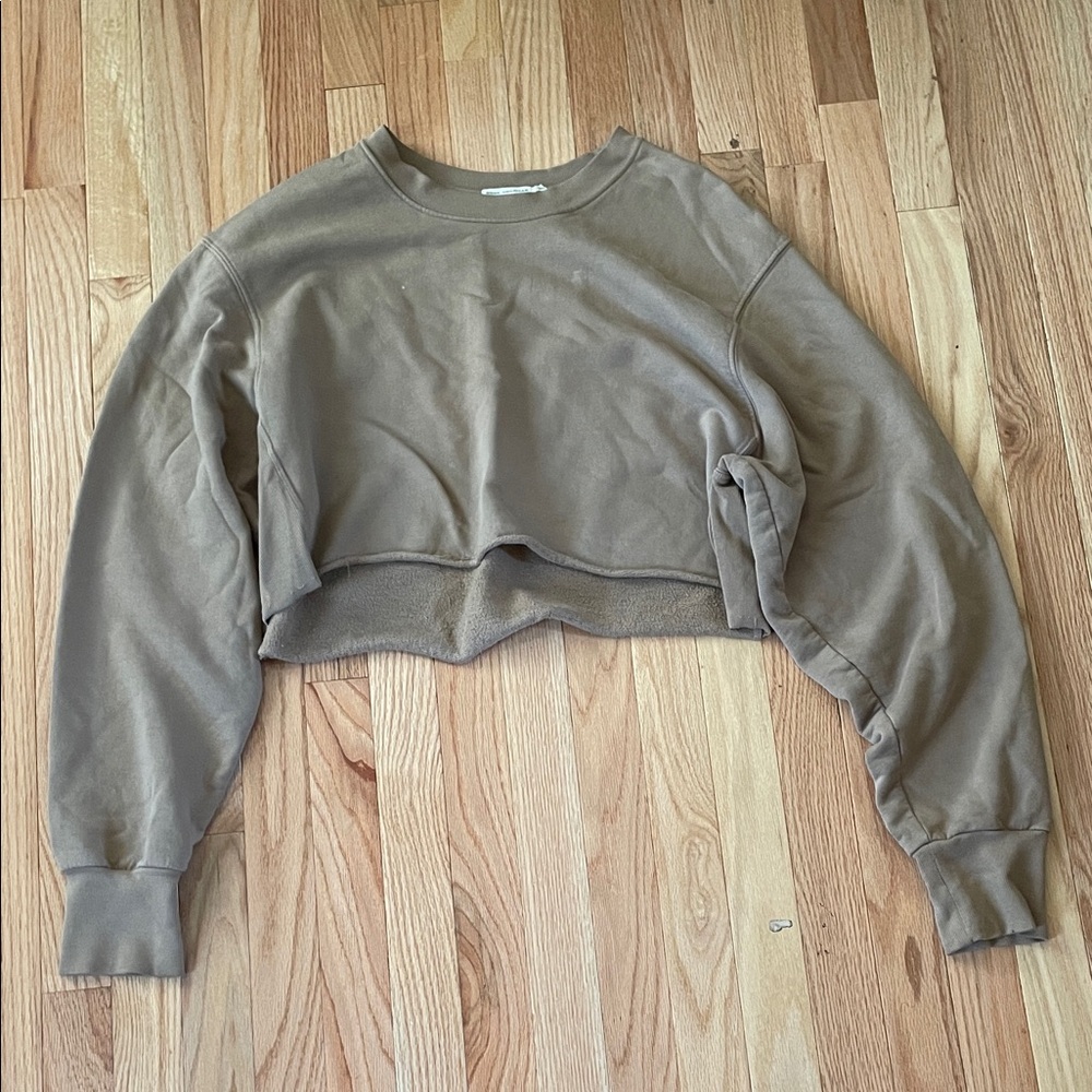 Good American Cropped Sweatshirt Womens XL Brown Fleece Crewneck Neutral Cozy